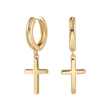 Load image into Gallery viewer, 2021 Fine Jewelry Crucifix Hinged Dangle Huggie Earrings For Men Women 14K Gold Plated Christian Faith Cross Hoop Earrings - Makeitworkinc LLC -