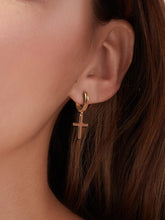 Load image into Gallery viewer, 2021 Fine Jewelry Crucifix Hinged Dangle Huggie Earrings For Men Women 14K Gold Plated Christian Faith Cross Hoop Earrings - Makeitworkinc LLC -