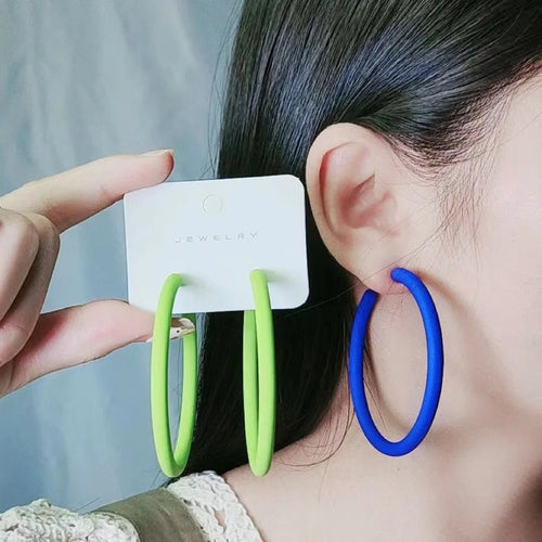 12 Colors Trendy C Shape Big Round Hoop Earrings For Women Girl - Makeitworkinc LLC - 