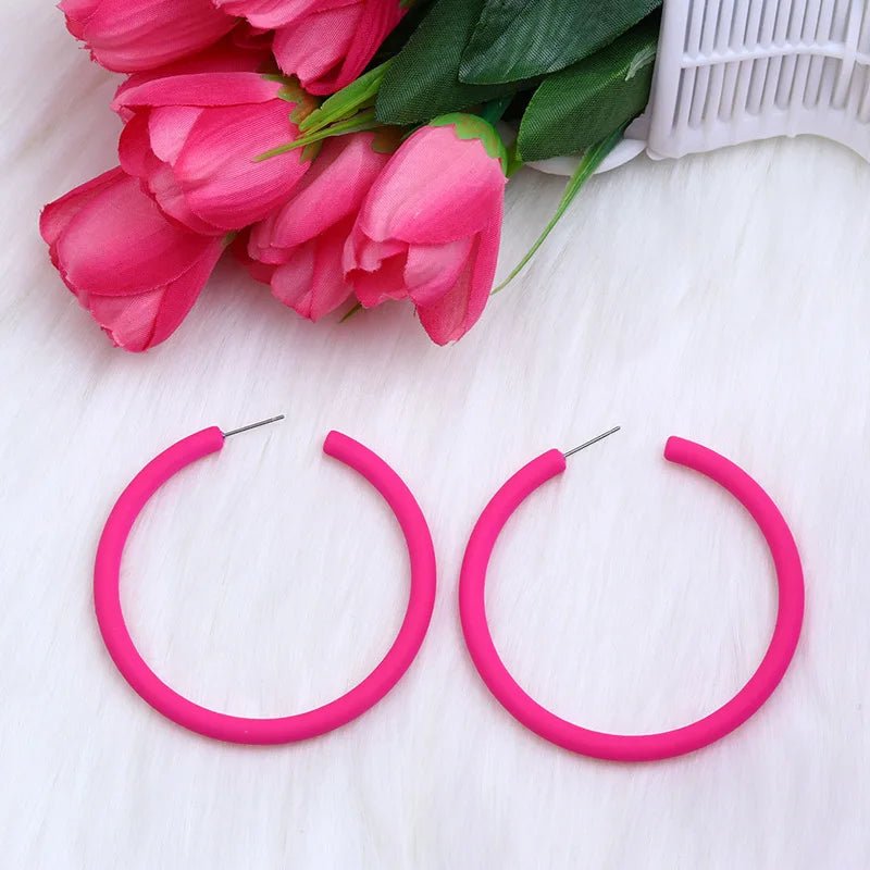 12 Colors Trendy C Shape Big Round Hoop Earrings For Women Girl - Makeitworkinc LLC - 