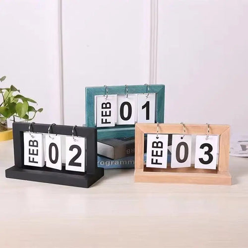 12*20.5*9cm Nordic Creative Wooden Manual Page Turning Calendar Ornaments Office Desktop Decoration Date Card Photo Props - Makeitworkinc LLC - 