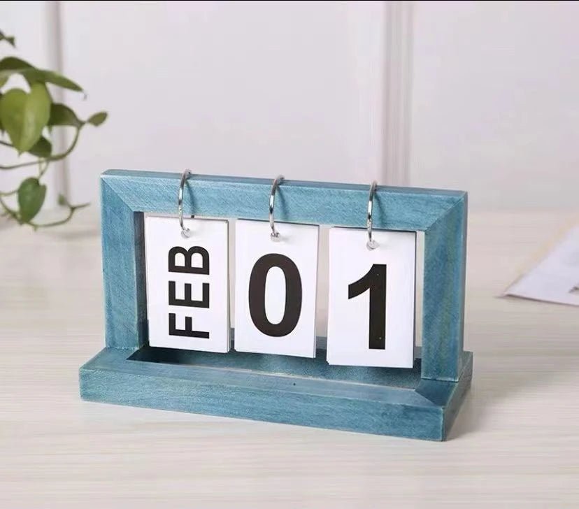 12*20.5*9cm Nordic Creative Wooden Manual Page Turning Calendar Ornaments Office Desktop Decoration Date Card Photo Props - Makeitworkinc LLC - 