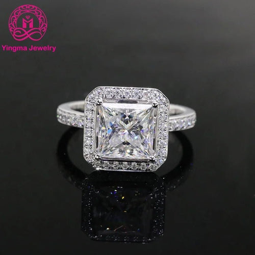 2 carat square shape D certificated moissanite fine jewelry women 14K soild gold princess cut moissanite ring - Makeitworkinc LLC - 