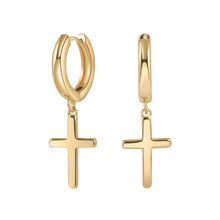 Load image into Gallery viewer, 2021 Fine Jewelry Crucifix Hinged Dangle Huggie Earrings For Men Women 14K Gold Plated Christian Faith Cross Hoop Earrings - Makeitworkinc LLC - 
