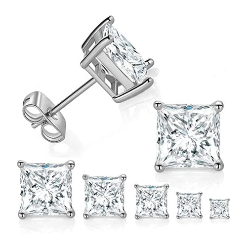 2022 Korean Trendy Cubic Zircon Stud Earrings 925 Sterling Silver Square Diamond Hypoallergenic Earring for Women Men Jewelry - Makeitworkinc LLC - 